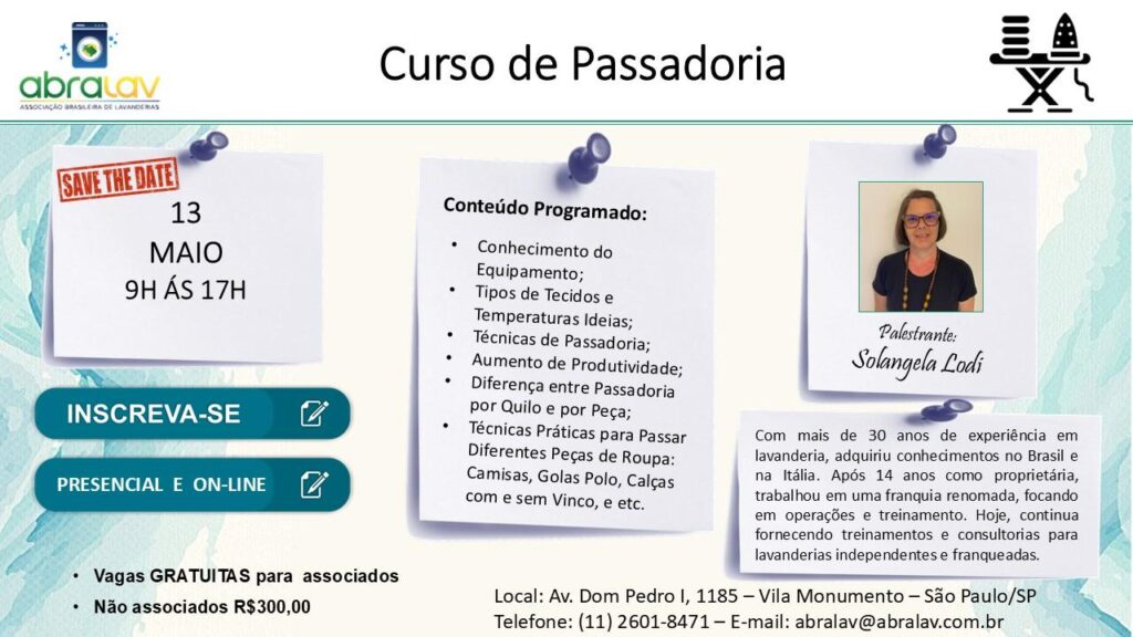 Curso de passadoria profissional Abralav - cabilavi