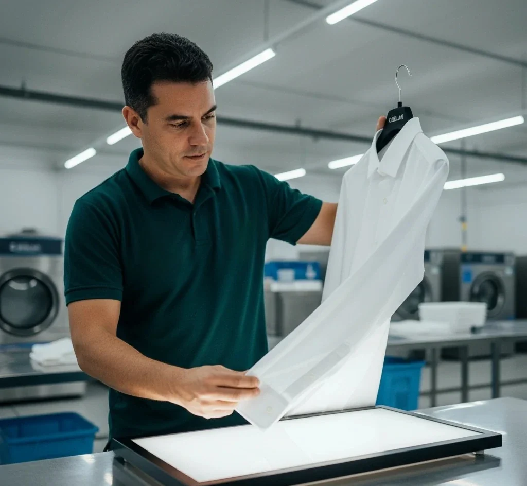 funcionario de lavanderia conferindo roupa - cabilavi