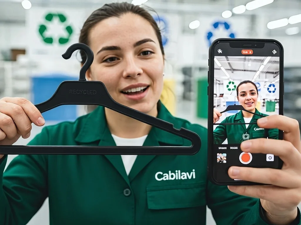 funcionario falando sobre o cabide reciclado da cabilavi