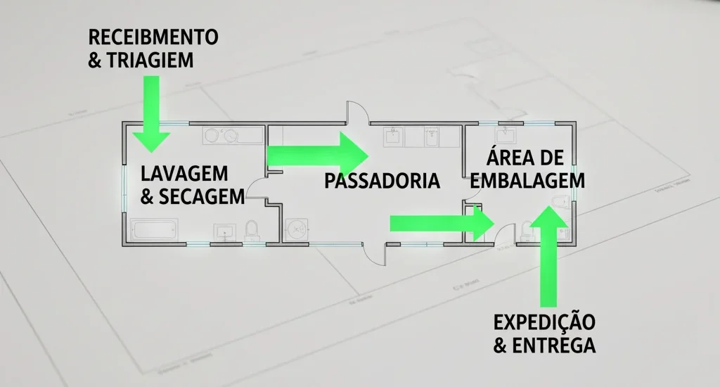 planta baixa de uma lavanderia com fluxo organizado - cabilavi